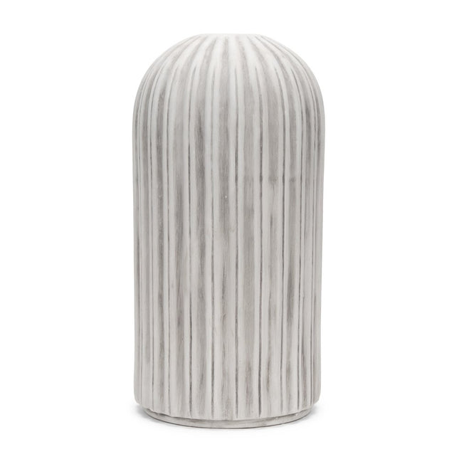 21" Gray And White Striped Ceramic Cylinder Floor Vase