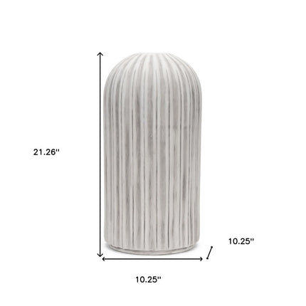 21" Gray And White Striped Ceramic Cylinder Floor Vase