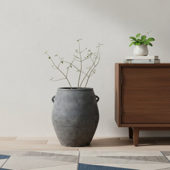 32" Gray Ceramic Amphora Floor Vase