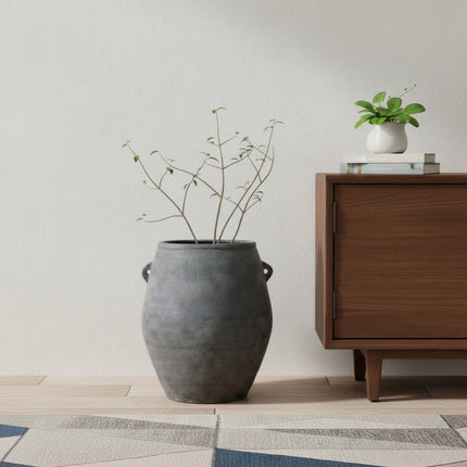 32" Gray Ceramic Amphora Floor Vase