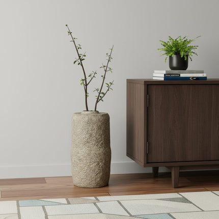 33" Gray Paper Mache Cylinder Floor Vase