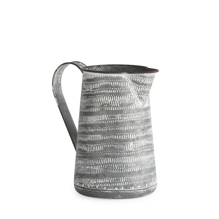 8" Gray And White Striped Metal Tapered Jug Vase