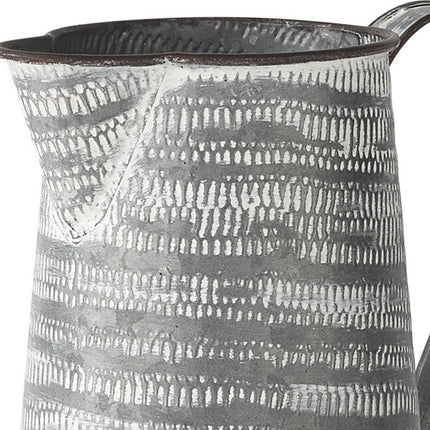 8" Gray And White Striped Metal Tapered Jug Vase