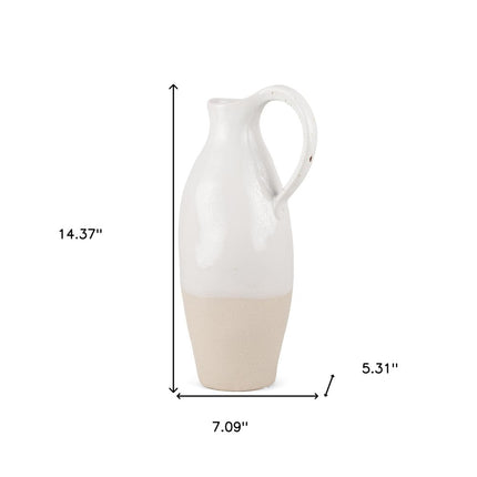 14" White And Beige Ombre Ceramic Bud Jug Vase