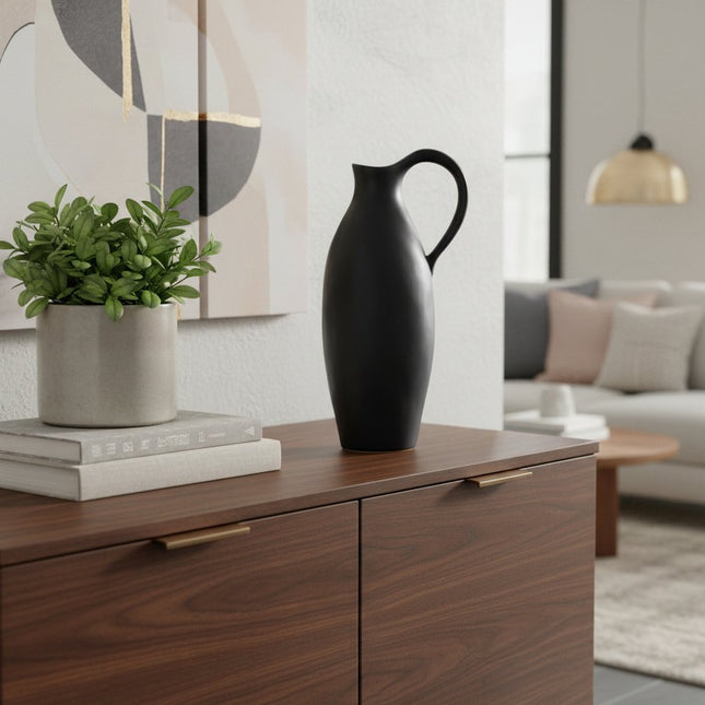 15" Black Ceramic Bud Jug Vase