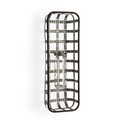 17" Black And Clear Glass Bottle And Metal Wall Vase