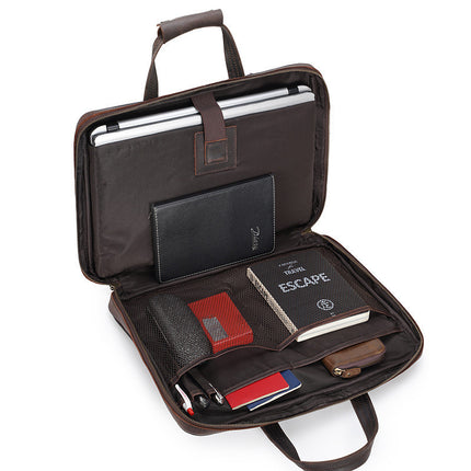 New Retro Crazy Horse Leather Briefcase Men's Ultra-thin Business Handbag