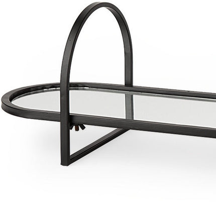 Set of Two Black Oval Metal Handmade Serving Tray With Handles