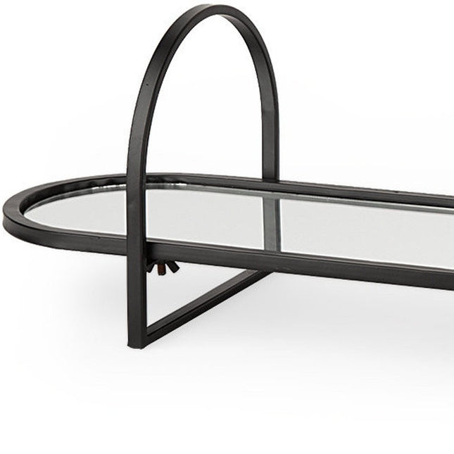 Set of Two Black Oval Metal Handmade Serving Tray With Handles