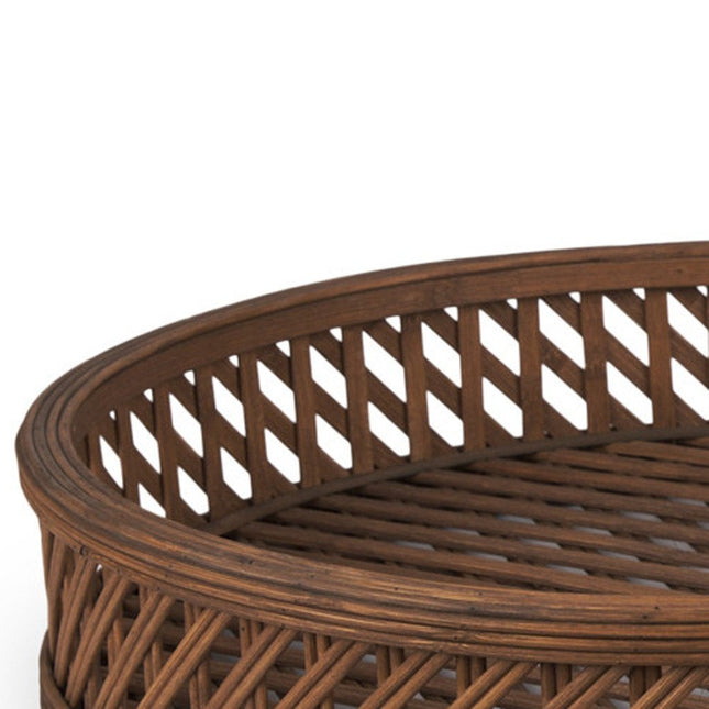 Set of Two Brown Round Wicker Handmade Serving Tray