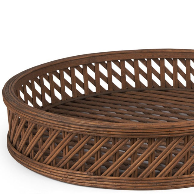 Set of Two Brown Round Wicker Handmade Serving Tray