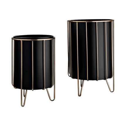 Set of Two Black Metal 20 Ounce Round Pot Planters