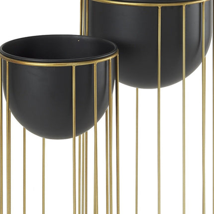Set of Two Black Metal 20 Ounce Round Pot Planters