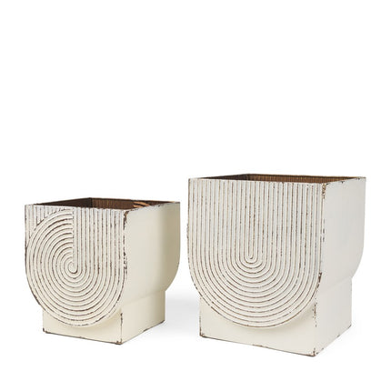 Set of Two White Metal 20 Ounce Rectangular Pot Planters
