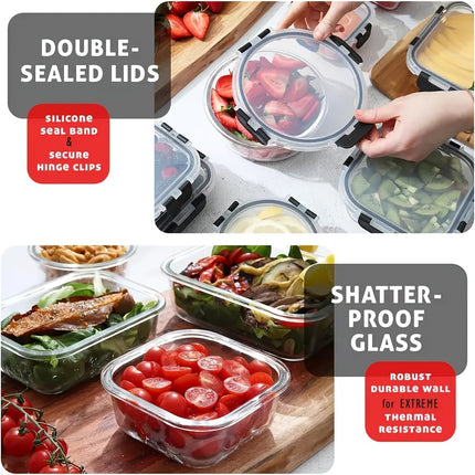 Pack Of 24 (12 Glass Bowls + 12 Lids) Glass Crisper, Candy Tray with Sealed Lid, Candy Jar, Microwave Safe