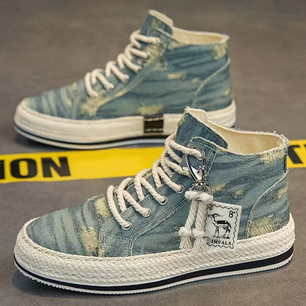 Men'S Retro Retro High-top Shoes, Comfortable And Non-slip Casual Lace-up Canvas Sneakers,