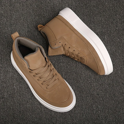 Men'S High-Top Casual Street Sneakers - Solid Color Design, Breathable Lace-Up Skate Shoes with EVA Sole