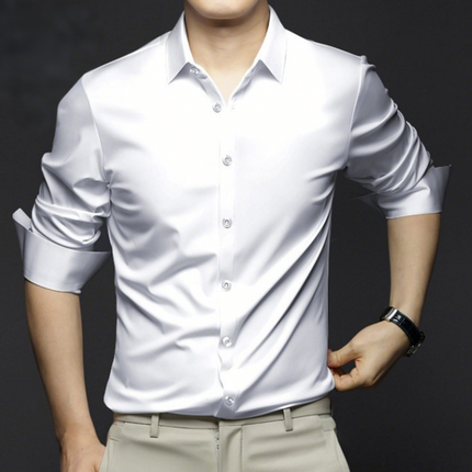 Men's Wrinkle-Resistant Non-Iron Formal Business Casual Premium Ice Silk Dress Shirt