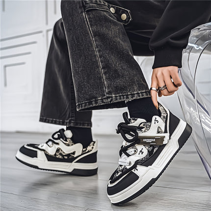Men's Versatile Street Style Skateboot Shoes - Casual Fashion Sneakers in Red & White with Abstract Pattern,