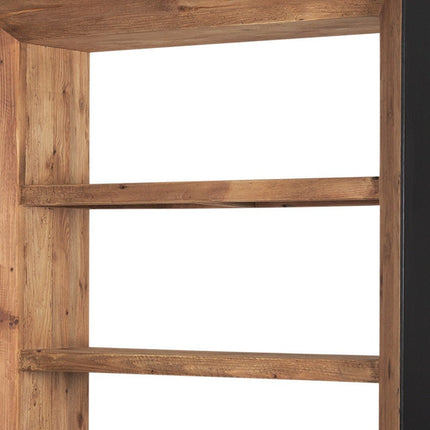 72" Black And Natural Distressed Solid Wood Three Tier Bookcase