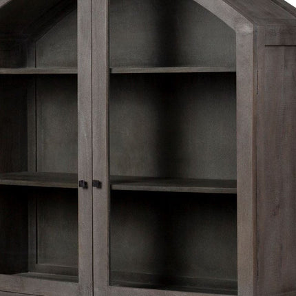 73" Gray Solid Wood Carved Geometric China Cabinet With Four Doors