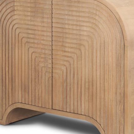32" Natural Solid Wood Textured Door Accent Cabinet With Two Doors