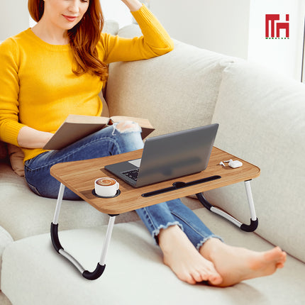 Foldable Laptop Lap Desk with Cup Holder and Drawer - Portable Dining Bed Tray, Suitable for Dining, Writing,