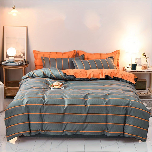 3pcs Polyester Duvet Cover Set, Striped Print Bedding Set, Soft