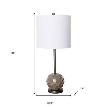 25" Gray Round Bedside Lamp With Drum Shade
