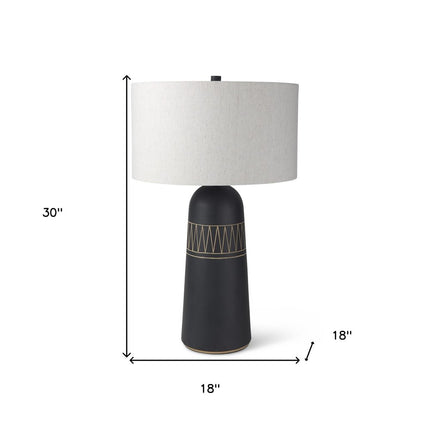 30" Black Round Bedside Lamp With Drum Shade