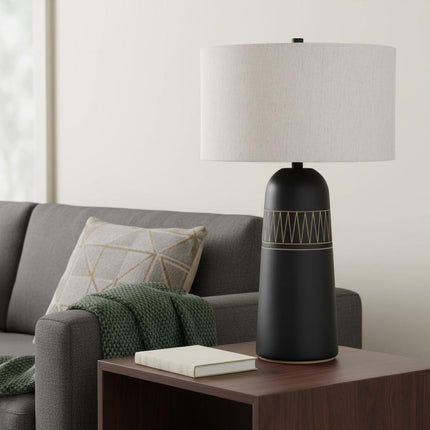 30" Black Round Bedside Lamp With Drum Shade