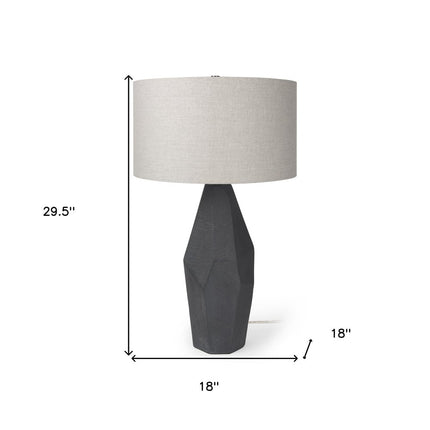 30" Black Round Bedside Lamp With Drum Shade