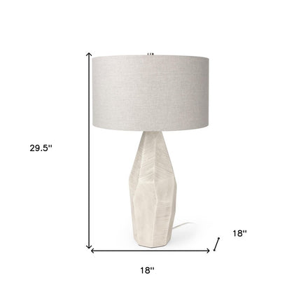 30" Cream Round Bedside Lamp With Drum Shade