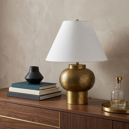 26" Gold Round Bedside Lamp With Bell Shade