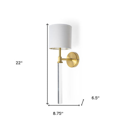 22" White Metal and Fabric Corner Wall Light