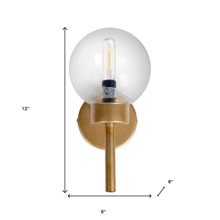 12" Gold Metal and Glass Corner Wall Light