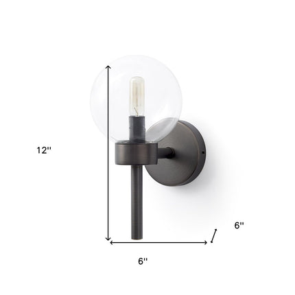 12" Black Metal and Glass Corner Wall Light