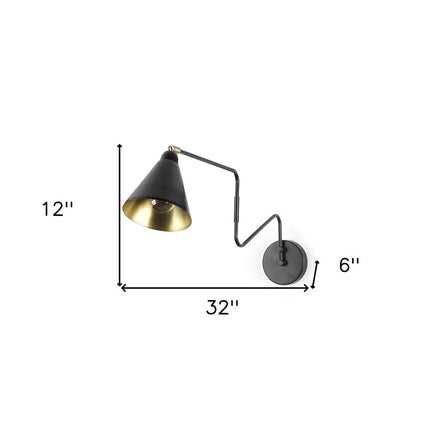 12" Black Metal Corner Wall Light