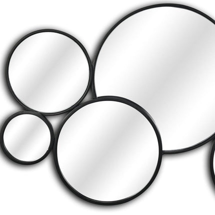 Set Of Eight Black Metal Round Cojoined Accent Mirrors