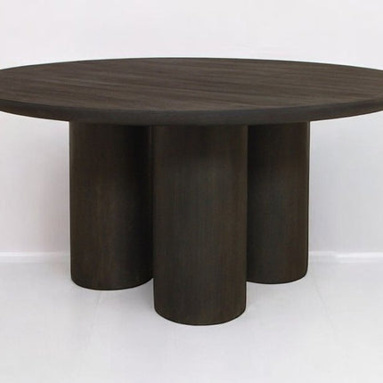 Seven Piece Dark Brown Round Solid Wood Dining Set with Six Chairs