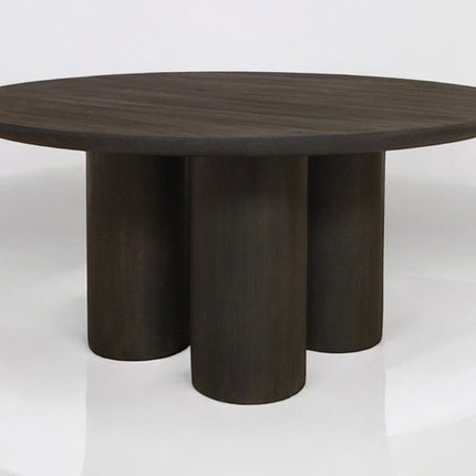 Seven Piece Dark Brown Round Solid Wood Dining Set with Six Chairs