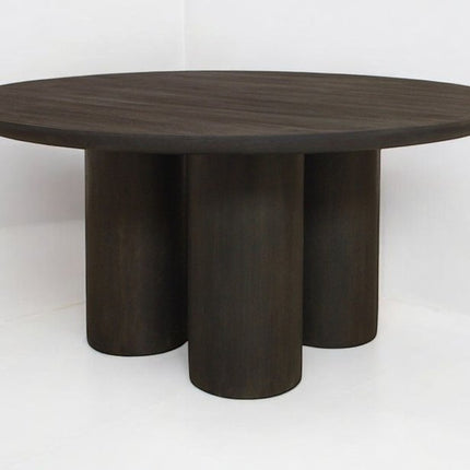 Seven Piece Dark Brown Round Solid Wood Dining Set with Six Chairs