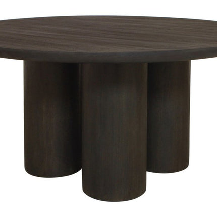 Seven Piece Dark Brown Round Solid Wood Dining Set with Six Chairs