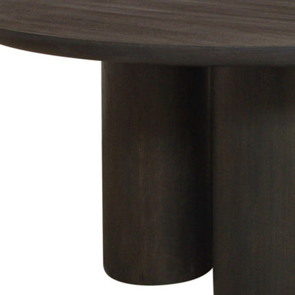 Seven Piece Dark Brown Round Solid Wood Dining Set with Six Chairs