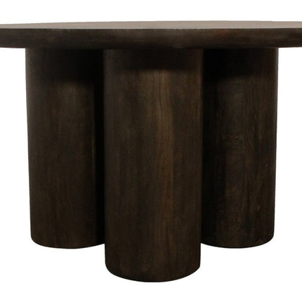 Seven Piece Dark Brown Round Solid Wood Dining Set with Six Chairs