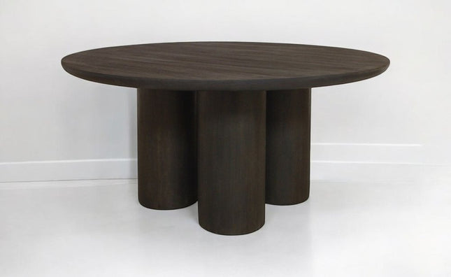 Seven Piece Dark Brown Round Solid Wood Dining Set with Six Chairs