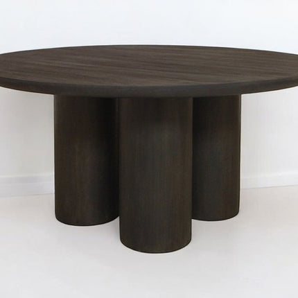 Seven Piece Dark Brown Round Solid Wood Dining Set with Six Chairs