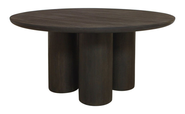 Seven Piece Dark Brown Round Solid Wood Dining Set with Six Chairs