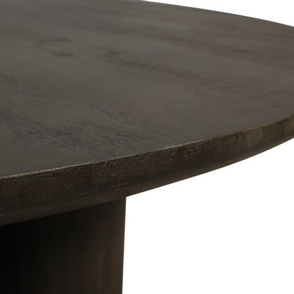 Seven Piece Dark Brown Round Solid Wood Dining Set with Six Chairs