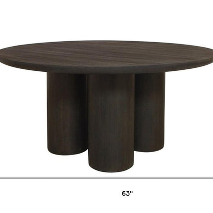 Seven Piece Dark Brown Round Solid Wood Dining Set with Six Chairs